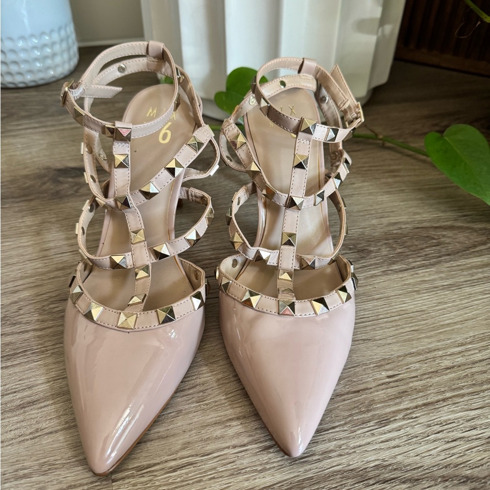 Mix No. 6 Blush Patent Studded Heels